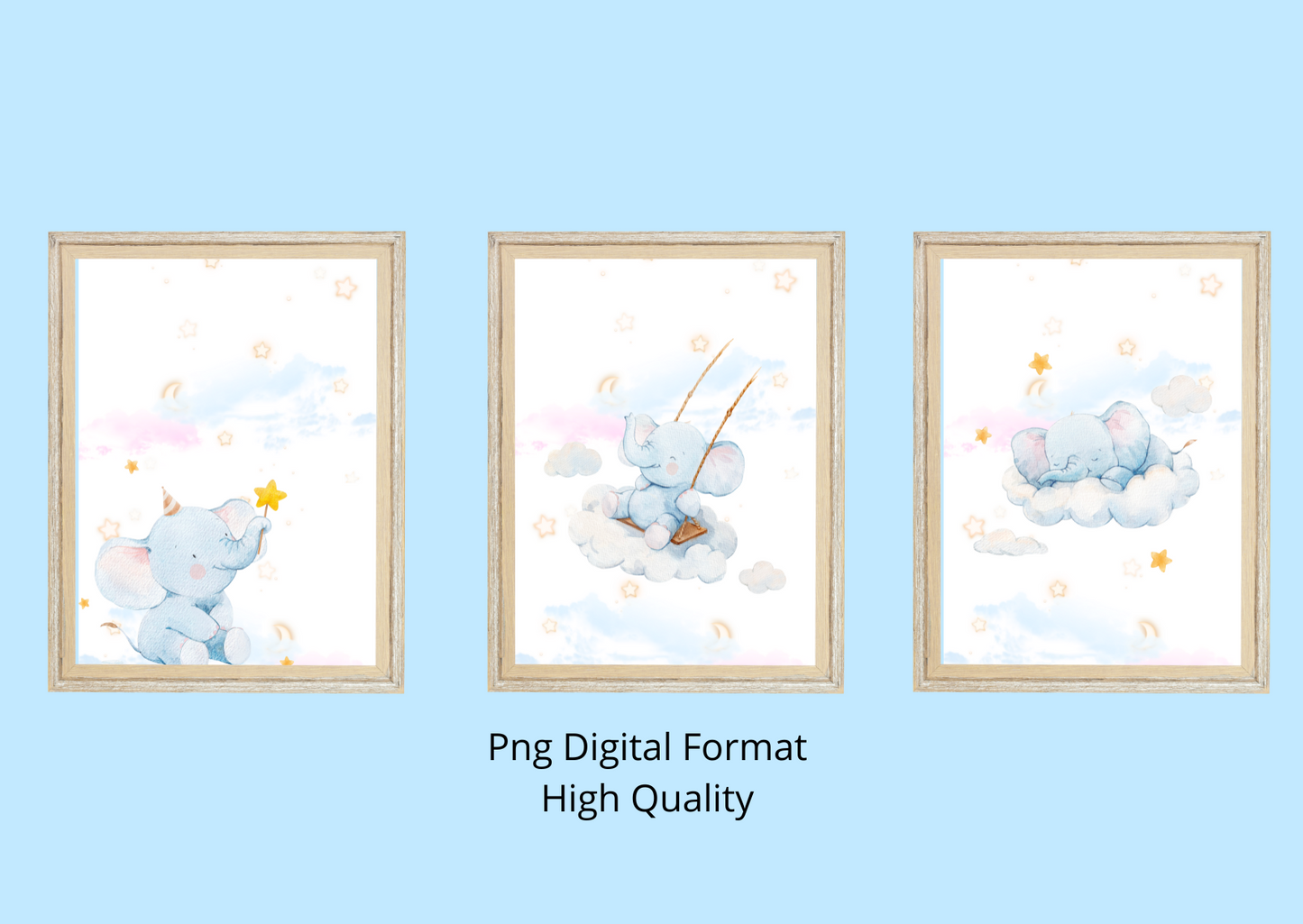 3 Baby Elephant Prints – Cute Nursery Wall Decor for Kids