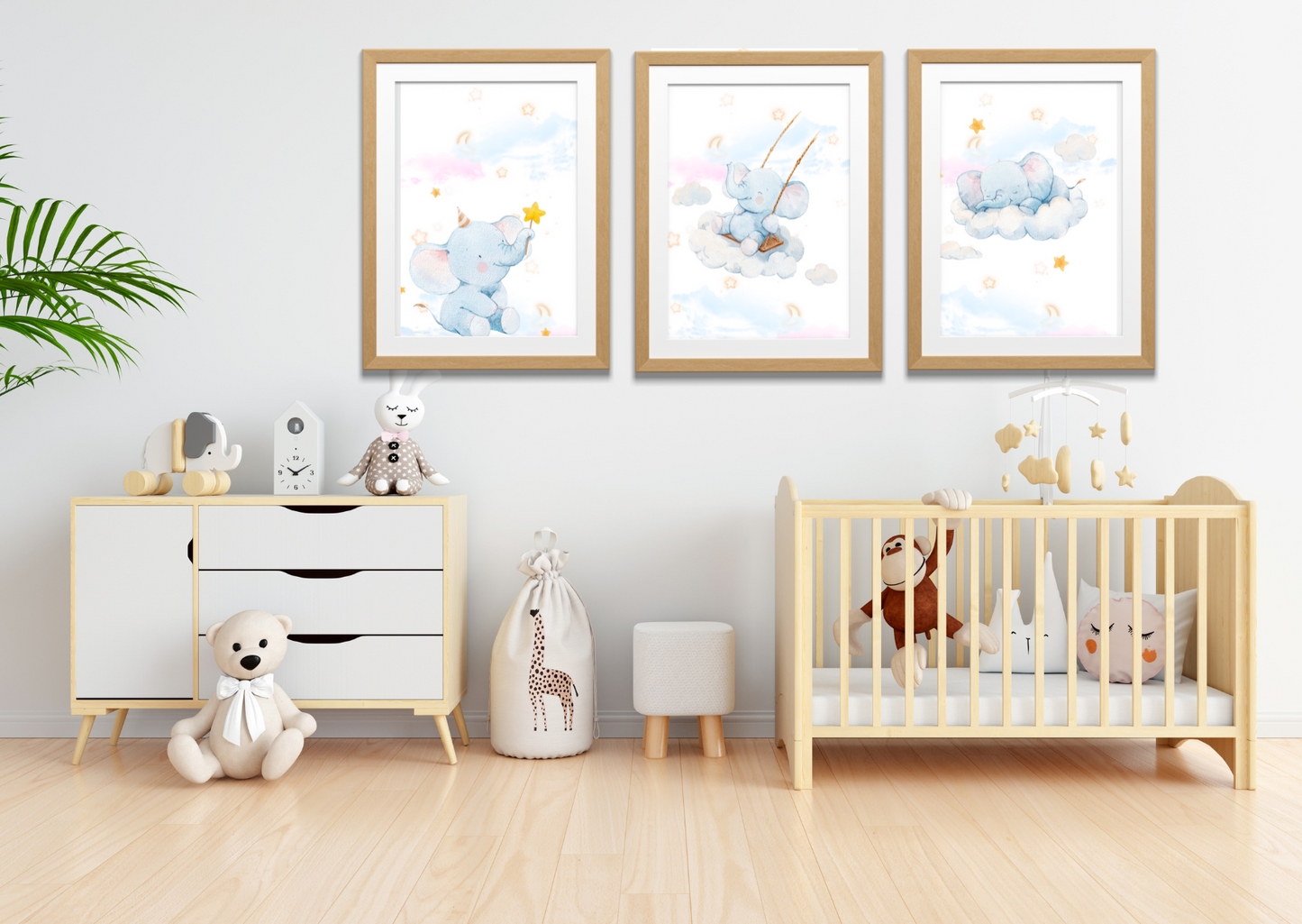3 Baby Elephant Prints – Cute Nursery Wall Decor for Kids