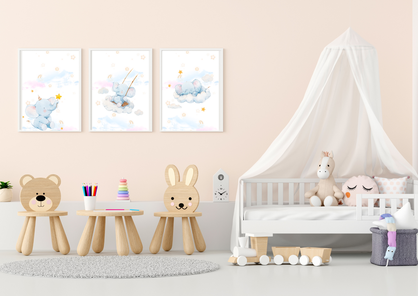 3 Baby Elephant Prints – Cute Nursery Wall Decor for Kids
